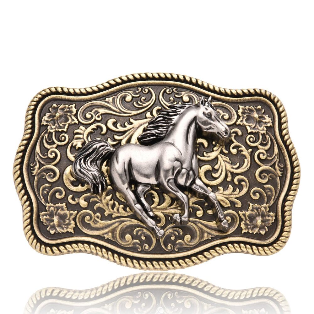 1684 Running Horse Belt Buckle , Western Cowboy Vintage Long Horn Bull Belt